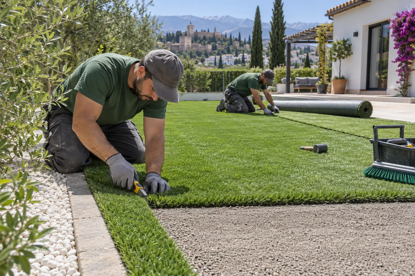Instalación profesional de césped artificial en Granada