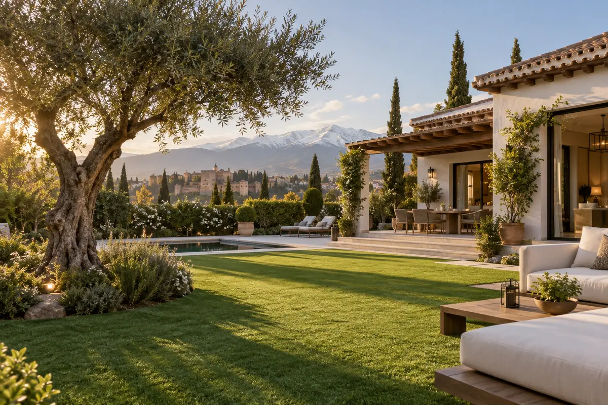 Jardines familiares con césped artificial en Granada